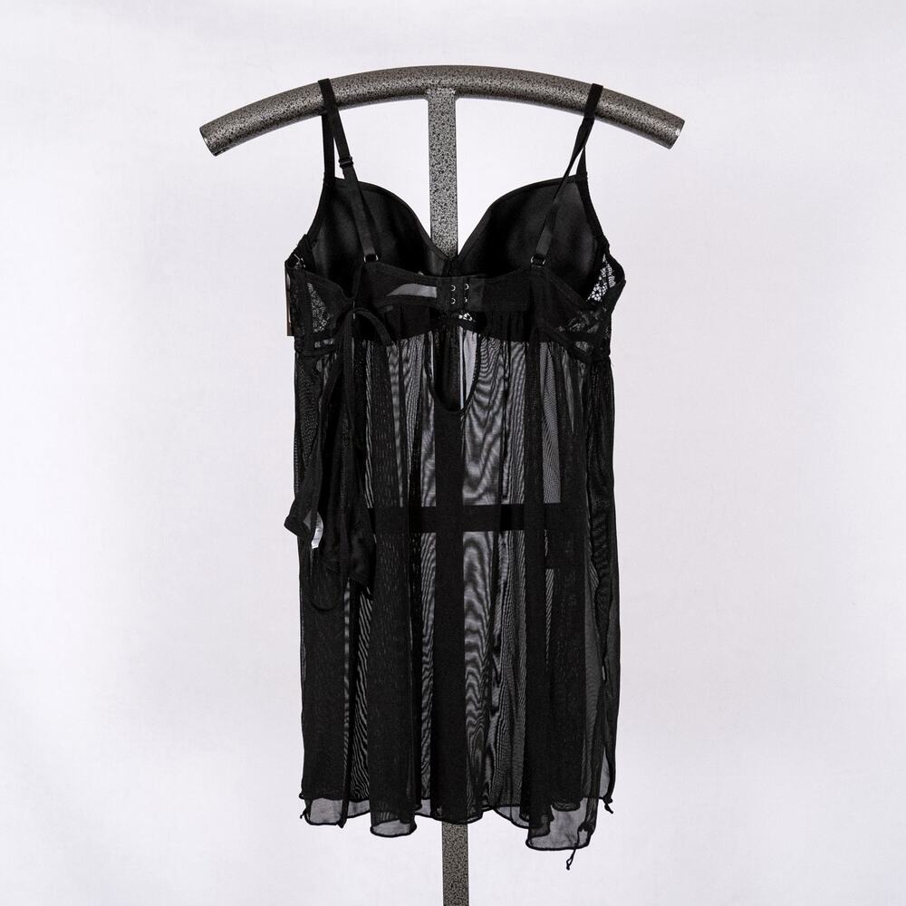 Cosmo Style Cosmopolitan Sheer Black Babydoll + Thong Set LARGE Lace Lingerie - Picture 3 of 4